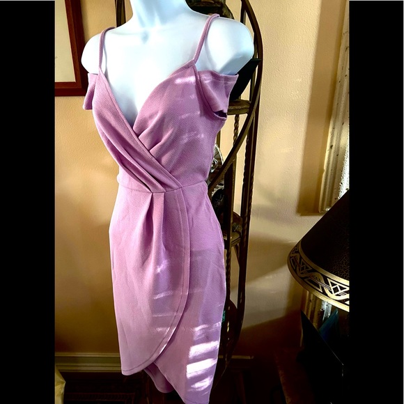A|X PARIS Lilac Off The Shoulder Strappy Wrap Around Dress - Picture 6 of 15